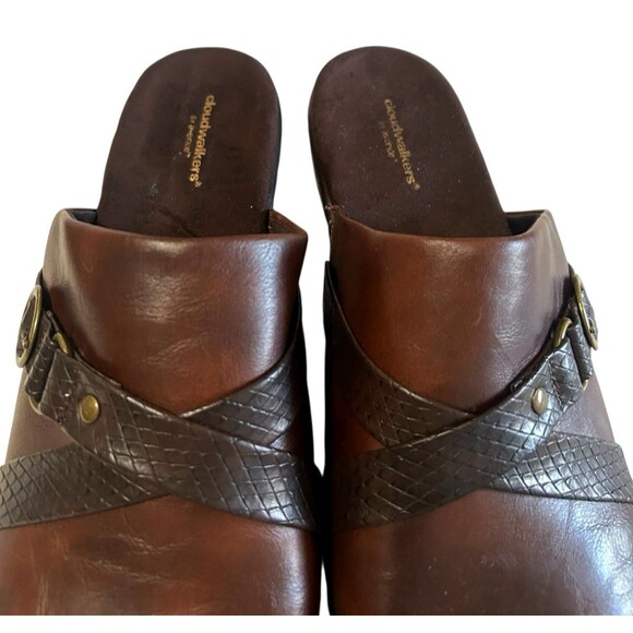 Cloudwalkers by Avenue Beverly Clog Mule Buckle Brown Leather Sandals 11W - Picture 6 of 13